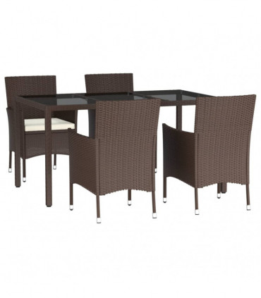 vidaXL 5 Piece Garden Dining Set with Cushions Brown Poly Rattan