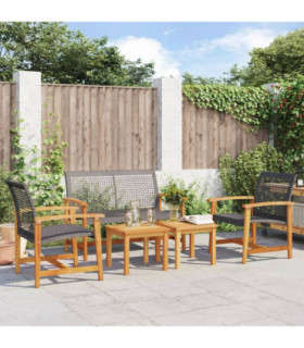 vidaXL 5 Piece Garden Lounge Set Black Poly Rattan and Acacia Wood