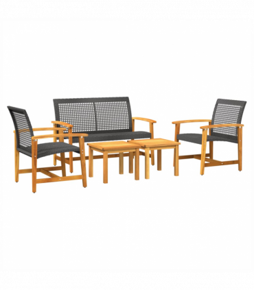 vidaXL 5 Piece Garden Lounge Set Black Poly Rattan and Acacia Wood