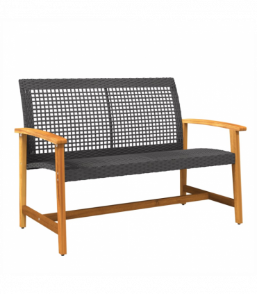 vidaXL 5 Piece Garden Lounge Set Black Poly Rattan and Acacia Wood