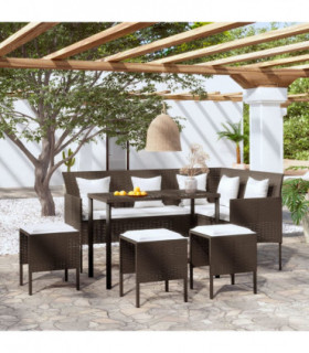 vidaXL 5 Piece L-shaped Couch Sofa Set with Cushions Poly Rattan Brown