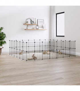 vidaXL 52-Panel Pet Cage with Door Black 35x35 cm Steel