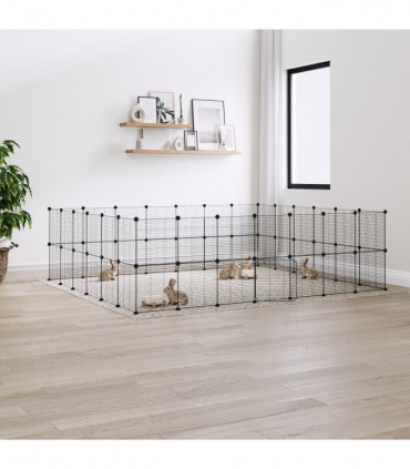 vidaXL 52-Panel Pet Cage with Door Black 35x35 cm Steel