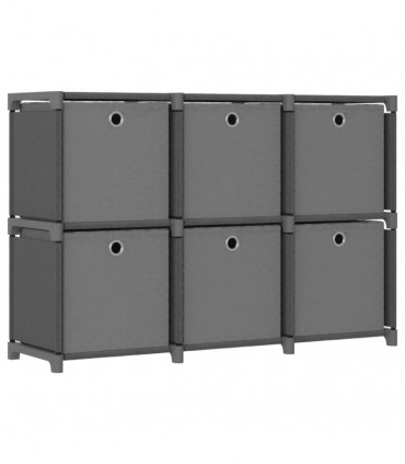 6-Cube Display Shelf with Boxes Grey 103x30x72.5 cm Fabric