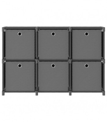 6-Cube Display Shelf with Boxes Grey 103x30x72.5 cm Fabric