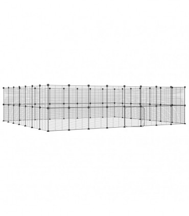 vidaXL 60-Panel Pet Cage with Door Black 35x35 cm Steel