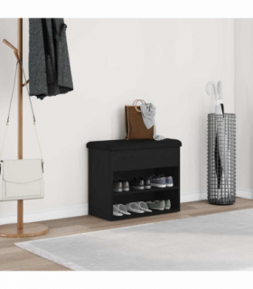 vidaXL Shoe Bench with Storage Black 60 x 30 x 48 cm Engineered wood