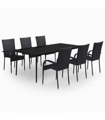 vidaXL 7 Piece Garden Dining Set Black
