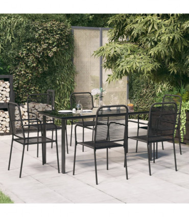 vidaXL 7 Piece Garden Dining Set Black Cotton Rope and Steel