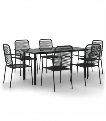 vidaXL 7 Piece Garden Dining Set Black Cotton Rope and Steel