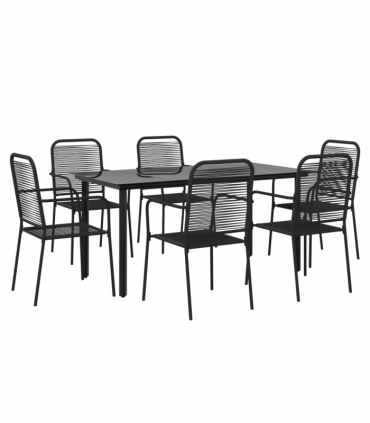 vidaXL 7 Piece Garden Dining Set Black Cotton Rope and Steel