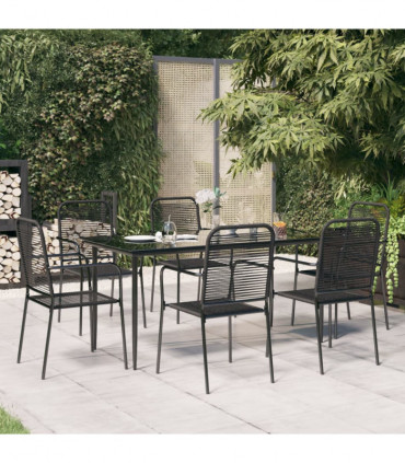 vidaXL 7 Piece Garden Dining Set Black Cotton Rope and Steel