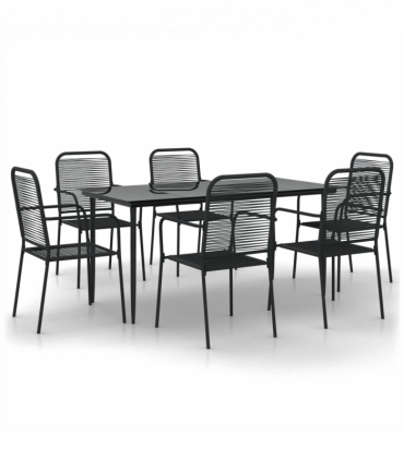 vidaXL 7 Piece Garden Dining Set Black Cotton Rope and Steel