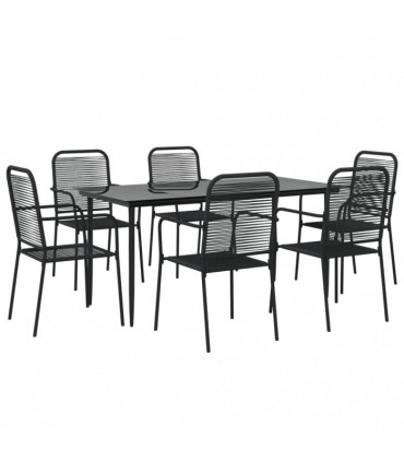 vidaXL 7 Piece Garden Dining Set Black Cotton Rope and Steel
