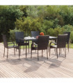 vidaXL 7 Piece Garden Dining Set Black Poly Rattan