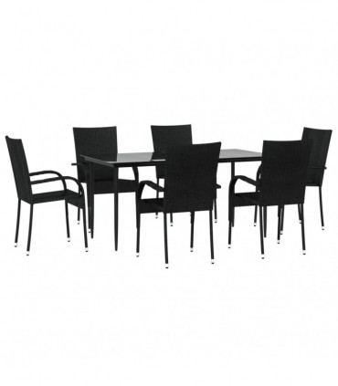 vidaXL 7 Piece Garden Dining Set Black Poly Rattan