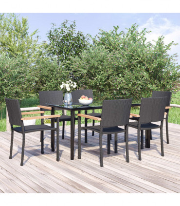 vidaXL 7 Piece Garden Dining Set Black Poly Rattan
