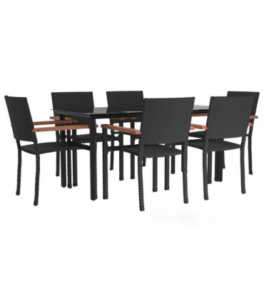 vidaXL 7 Piece Garden Dining Set Black Poly Rattan