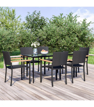 vidaXL 7 Piece Garden Dining Set Black Poly Rattan