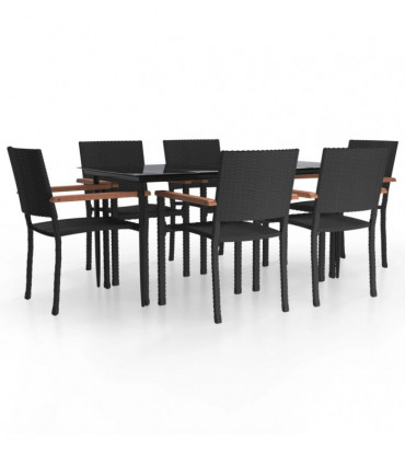 vidaXL 7 Piece Garden Dining Set Black Poly Rattan
