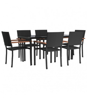 vidaXL 7 Piece Garden Dining Set Black Poly Rattan