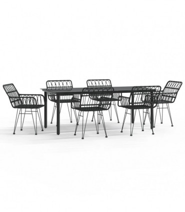 vidaXL 7 Piece Garden Dining Set Black Poly Rattan