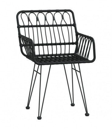 vidaXL 7 Piece Garden Dining Set Black Poly Rattan