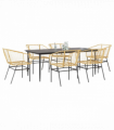 vidaXL 7 Piece Garden Dining Set Brown Poly Rattan Glass