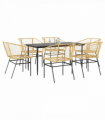 vidaXL 7 Piece Garden Dining Set Brown Poly Rattan Glass