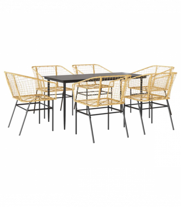 vidaXL 7 Piece Garden Dining Set Brown Poly Rattan Glass