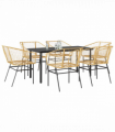vidaXL 7 Piece Garden Dining Set Brown Poly Rattan Glass