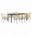 vidaXL 7 Piece Garden Dining Set Brown Poly Rattan Glass