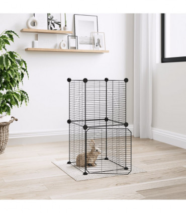 vidaXL 8-Panel Pet Cage with Door Black 35x35 cm Steel