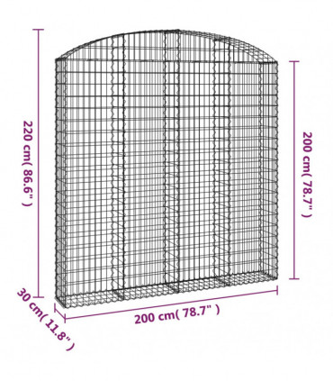 vidaXL Arched Gabion Basket 200x30x200/220 cm Galvanised Iron