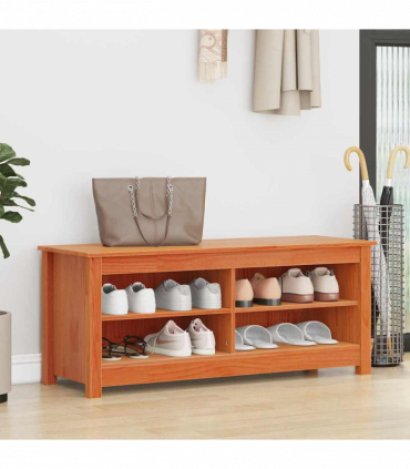 vidaXL Shoe Bench Wax brown 110 x 38 x 45.5 cm Solid pine wood