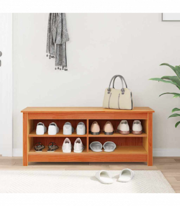 vidaXL Shoe Bench Wax brown 110 x 38 x 45.5 cm Solid pine wood