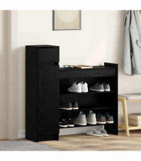 vidaXL Shoe Cabinet Black oak 100.5 x 28 x 100 cm Engineered Wood