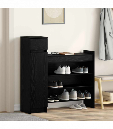 vidaXL Shoe Cabinet Black oak 100.5 x 28 x 100 cm Engineered Wood