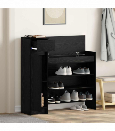 vidaXL Shoe Cabinet Black oak 100.5 x 28 x 100 cm Engineered Wood