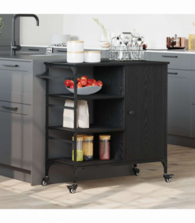 vidaXL Kitchen Trolley Black oak 87.5 x 38.5 x 84.5 cm Engineered wood