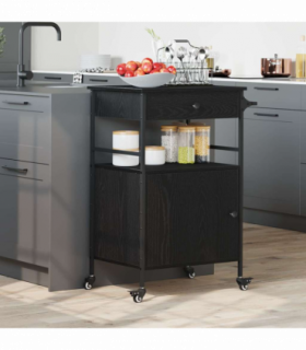 vidaXL Kitchen Trolley Black Oak 56 x 43 x 89.5 cm Engineered wood