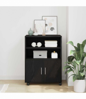 vidaXL Rolling Cabinet Black oak 60 x 48 x 81 cm Engineered wood