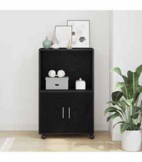 vidaXL Rolling Cabinet Black Oak 55 x 40 x 91 cm Engineered wood