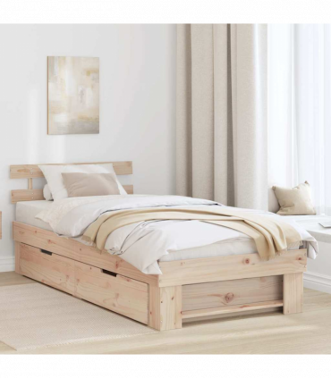 vidaXL Bed Frame with Headboard Brown 75 x 190 cm Solid pine wood