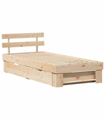 vidaXL Bed Frame with Headboard Brown 75 x 190 cm Solid pine wood