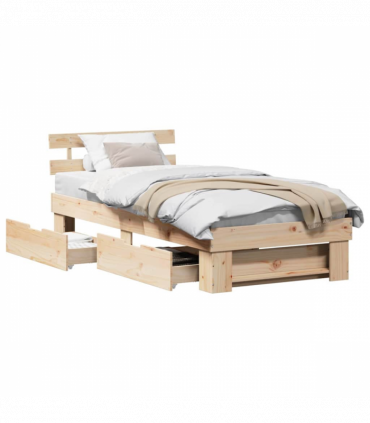 vidaXL Bed Frame with Headboard Brown 75 x 190 cm Solid pine wood