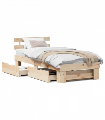 vidaXL Bed Frame with Headboard Brown 75 x 190 cm Solid pine wood