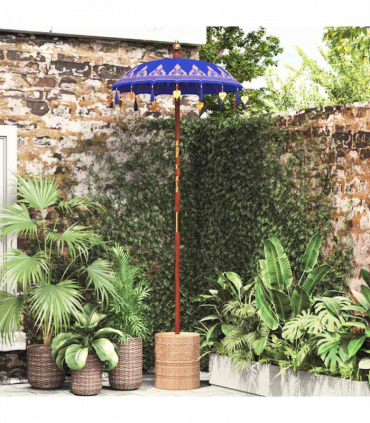 vidaXL Balinese Parasol Blue (90-100) x 260 cm Cotton and solid wood