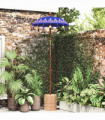 vidaXL Balinese Parasol Blue (90-100) x 260 cm Cotton and solid wood