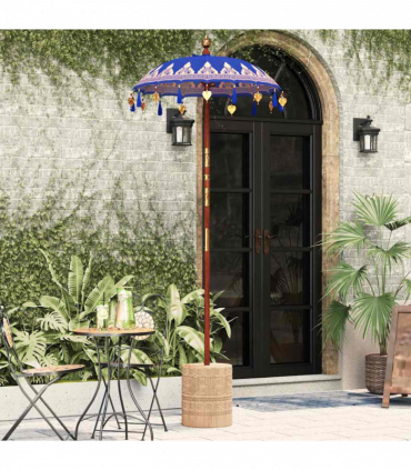 vidaXL Balinese Parasol Blue (90-100) x 260 cm Cotton and solid wood